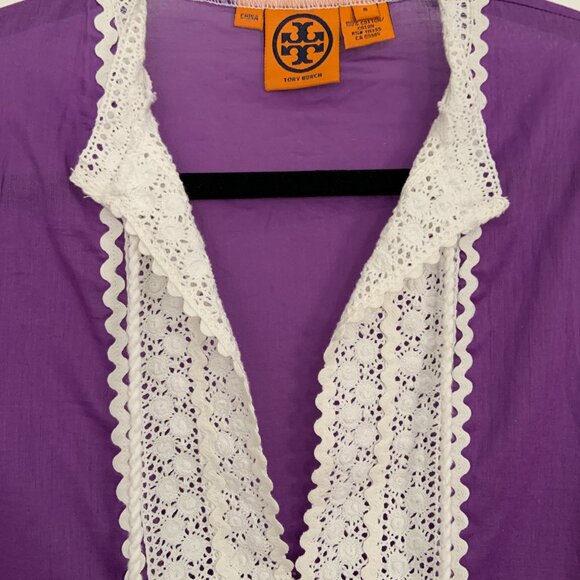 Tory Burch Cotton Purple Boho Marissa Poplin Peasant Tunic Embroidered Size 8 - Picture 4 of 9